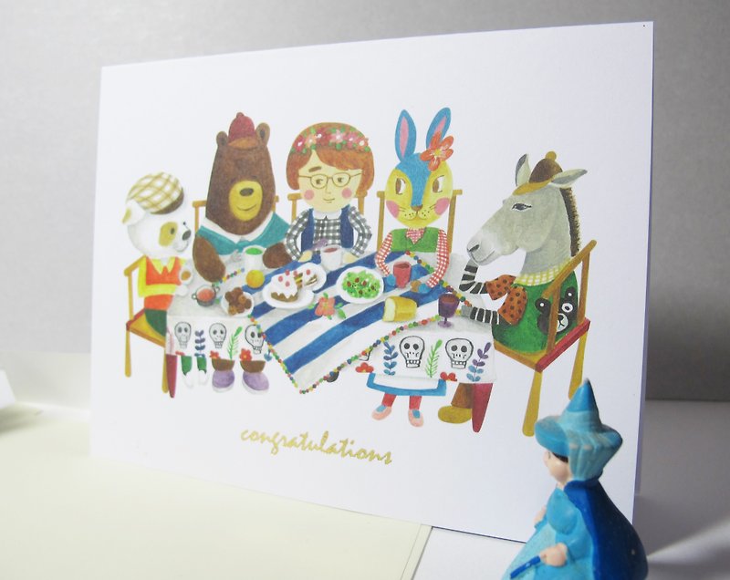 パンダ食料品店 - 森の動物のお祝いパーティー ホットスタンプ ユニバーサル カード - カード・はがき - 紙 ホワイト
