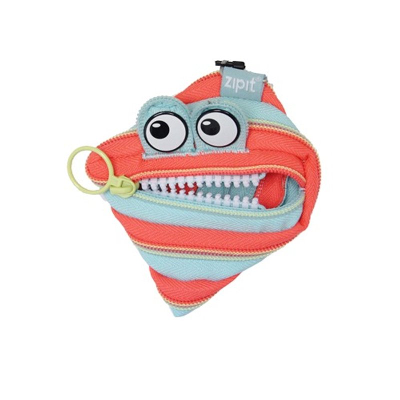 Zipit Candy Monster zipper bag (small) - Blue Orange Stripe - Coin Purses - Other Materials Orange