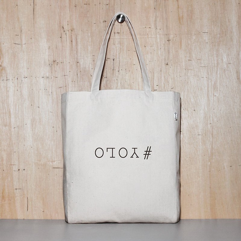 只活一次 #YOLO 2色可選 原創帆布托特包 - 4種尺寸 - 側背包/斜背包 - 棉．麻 白色