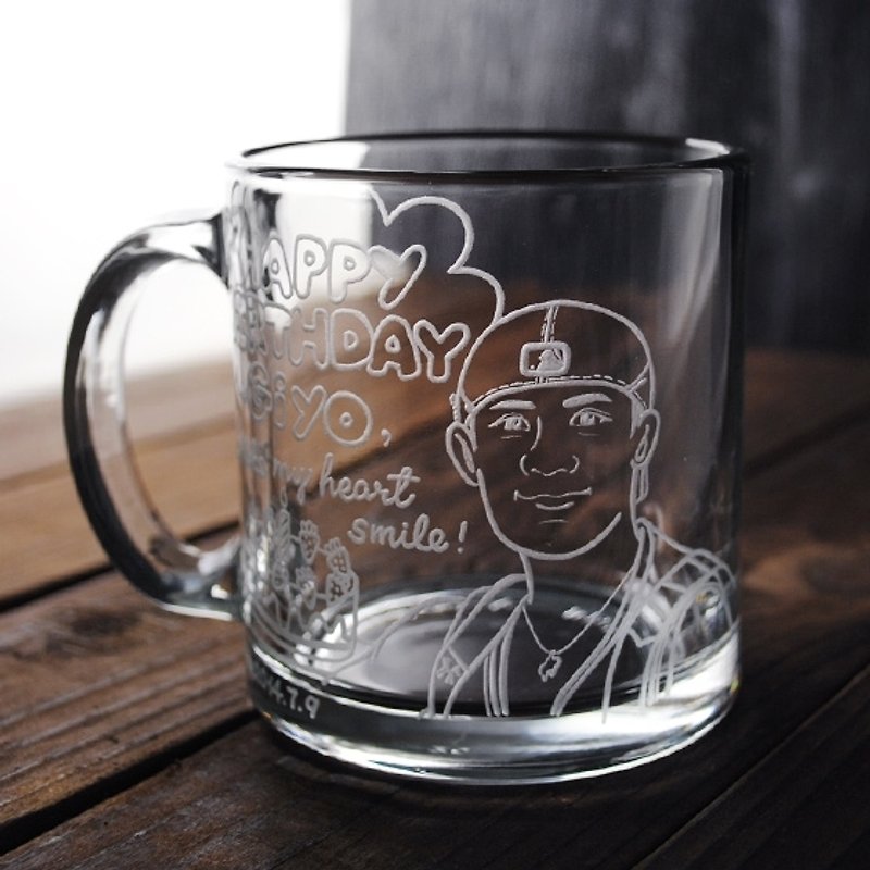 350cc [MSA portrait custom] (realistic portrait version) heat-resistant cup mug birthday customization - Customized Portraits - Glass Black