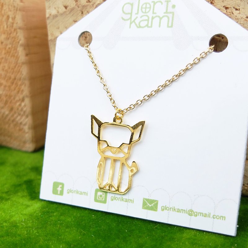 Glorikami Liitle Bulldog Origami Necklace - Necklaces - Other Metals Gold