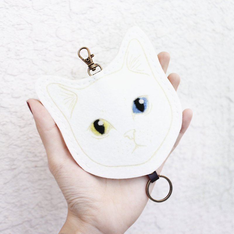 貓咪系列-鑰匙包Key sets/鑰匙套<White Cat 白貓>gogoro鑰匙套 - 鑰匙圈/鑰匙包 - 羊毛 白色