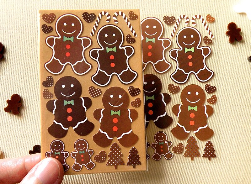 38mm High Gingerbread Man Stickers - สติกเกอร์ - วัสดุกันนำ้ สีนำ้ตาล