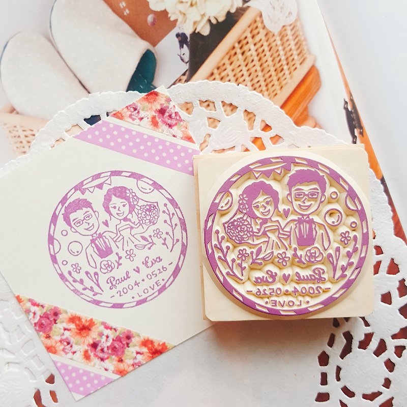 Handmade Rubber Stamp-Our Picnic Date Wedding Stamp 6X6cm - การ์ดงานแต่ง - ยาง สีม่วง