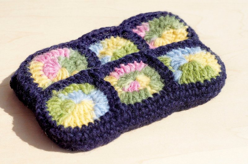 Limited one piece handmade woolen thread crochet rectangular coin purse/ storage bag/ cosmetic bag-Rainbow Flower Forest - Wallets - Other Materials Multicolor