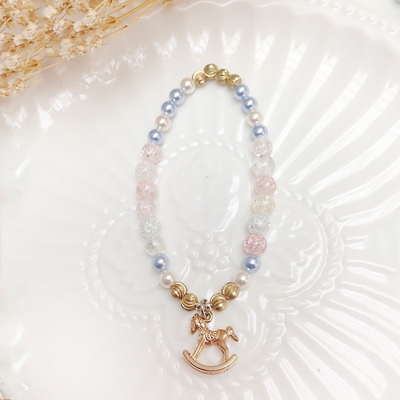 Santa Claus ◆ Pink - natural stone / Ice Crystal / Swarovski crystal pearls / Bracelet Bronze ring was custom designed - Bracelets - Gemstone Pink