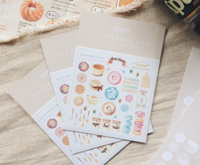 アフタヌーンティー イラストシール カードセット デザート ビスケット ショップ Emmacheng シール Pinkoi