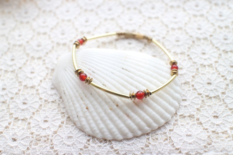 Red agate brass handmade bracelet - Bracelets - Copper & Brass Red