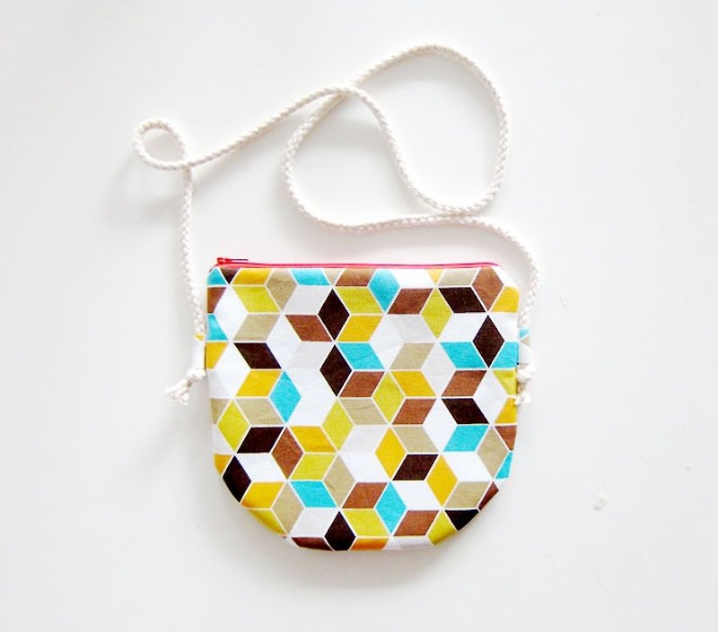 Semi-slung zipper bag / purse-dimensional lattice Autumn (also choose other purse fabric patterns) - กระเป๋าแมสเซนเจอร์ - วัสดุอื่นๆ สีทอง