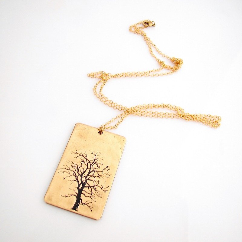 Tree Tag pendant in brass with and enamel  color ,Rocker jewelry ,Skull jewelry,Biker jewelry - 項鍊 - 其他金屬 