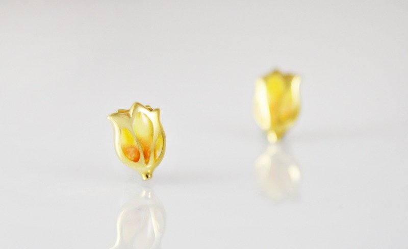 Clearance-Tulip Earrings-Honey Color (Single) - ต่างหู - โลหะ สีเหลือง