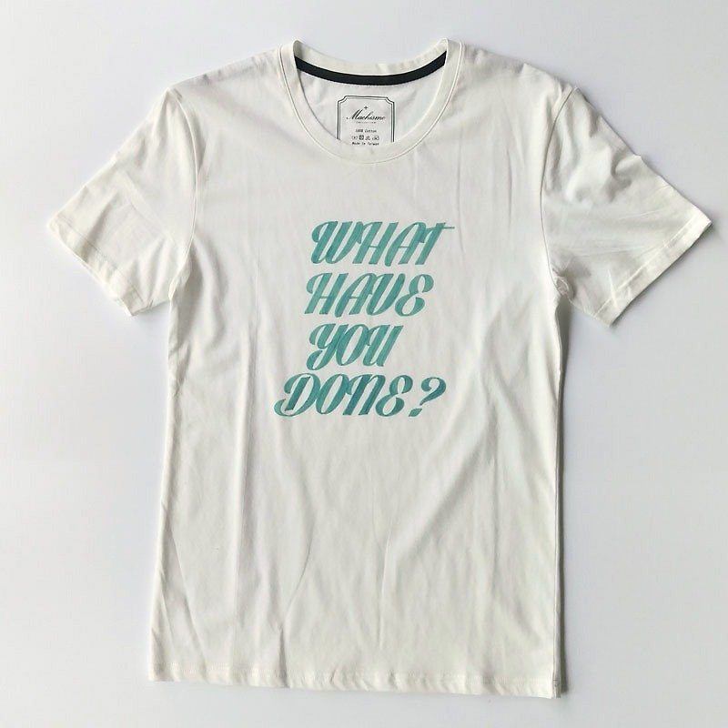 What have you done- marker pen style English words painted white T-shirt - Men's T-Shirts & Tops - Other Materials White
