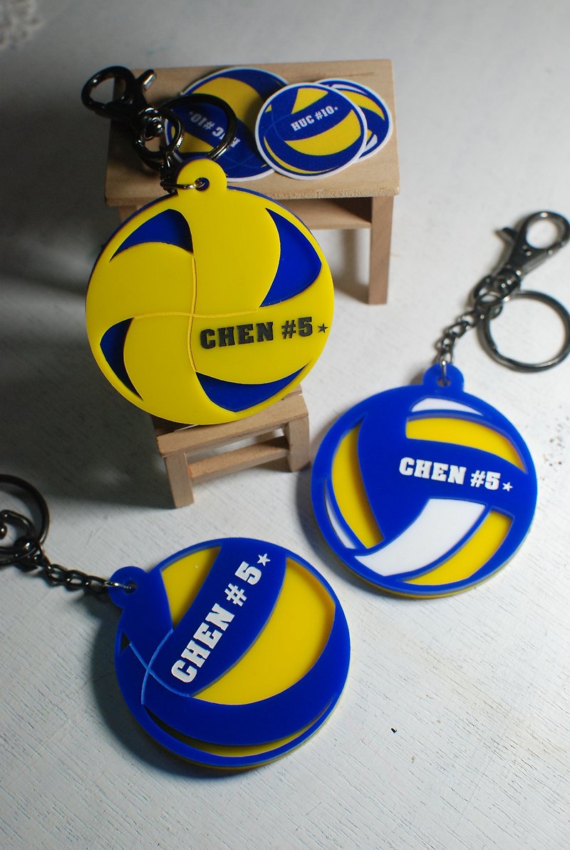 Volleyball key ring custom / whirlwind style / engraved name [school name] + back number / anniversary / graduation gift - Keychains - Acrylic Yellow