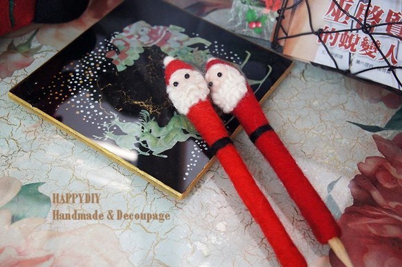 聖誕老公公羊毛氈筆套 - 編み物/刺繍/羊毛フェルト/裁縫 - ウール 