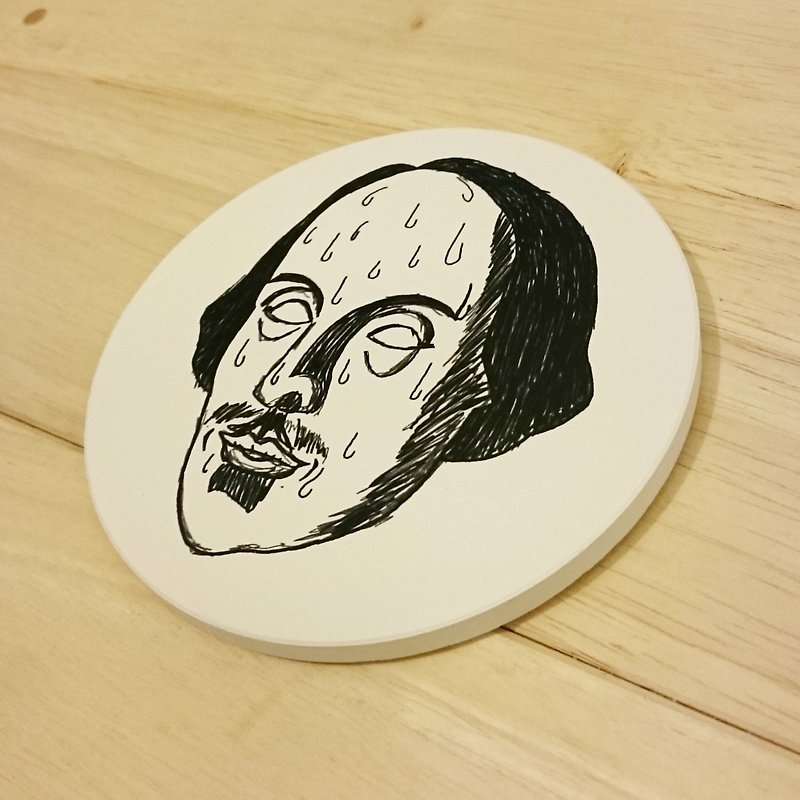 [Mr. Shakespeare's cold sweat] Funny ceramic water coaster - ที่รองแก้ว - วัสดุอื่นๆ ขาว