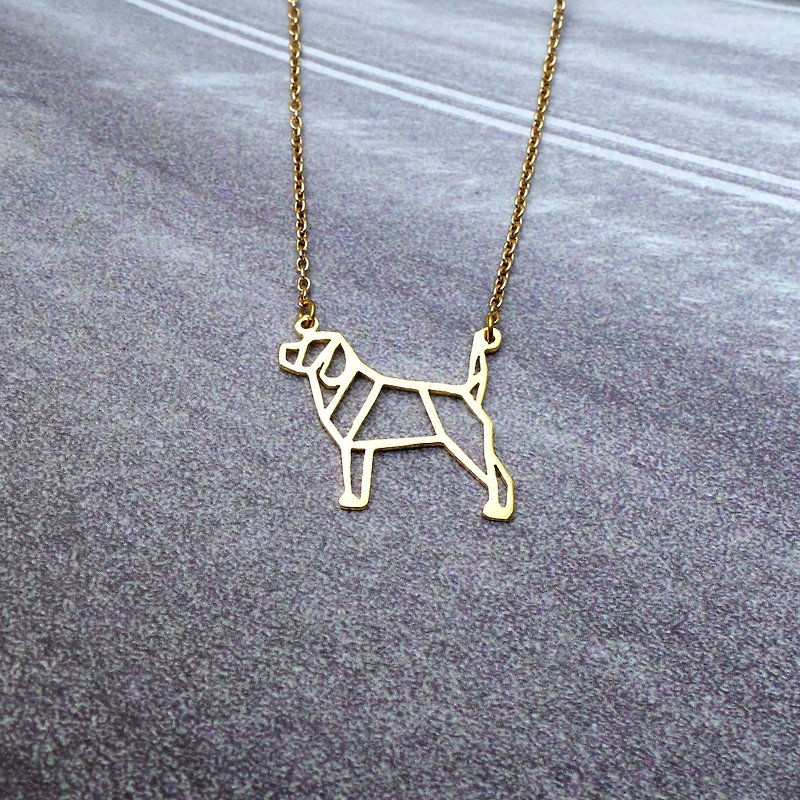Beagle Necklace Gift for Dog Lover, Origami Jewelry, Gold Plated Brass - Necklaces - Copper & Brass Gold
