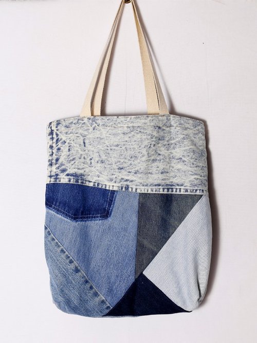 Vintage Denim Patchwork Shoulder Tote - Mani Collective