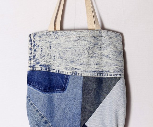 Denim patch】Denim Patchwork Tote bag - Navy (TB261) - Shop ad-lib Handbags  & Totes - Pinkoi