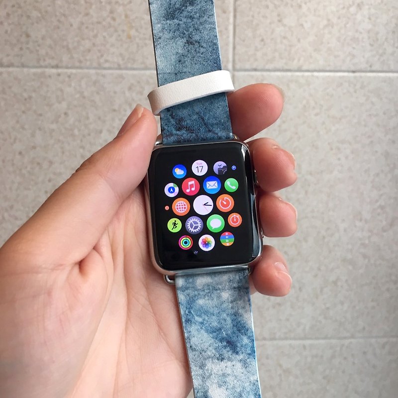 Apple Watch Series 1  , Series 2, Series 3 - Waterpaint Blue Watch Strap Band for Apple Watch / Apple Watch Sport - 38 mm / 42 mm avilable - Watchbands - Genuine Leather 