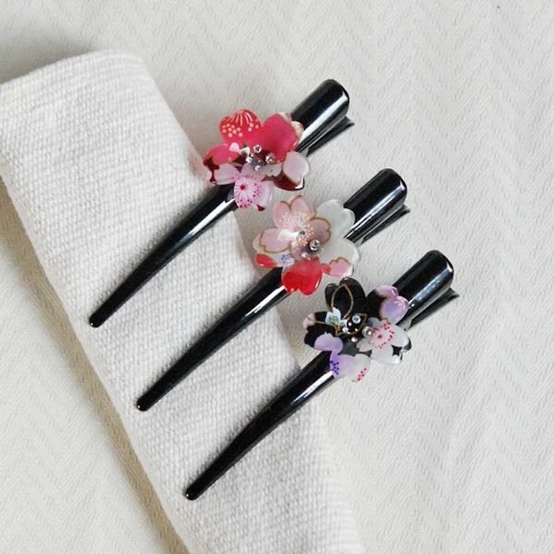 Sakura soft, single cherry, 12.5cm Beak clip, clip picks - tricolor - Hair Accessories - Acrylic 