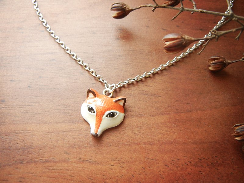 *coucoubird*Hand-painted little fox chain-rhinestone eyes - Necklaces - Other Metals Multicolor