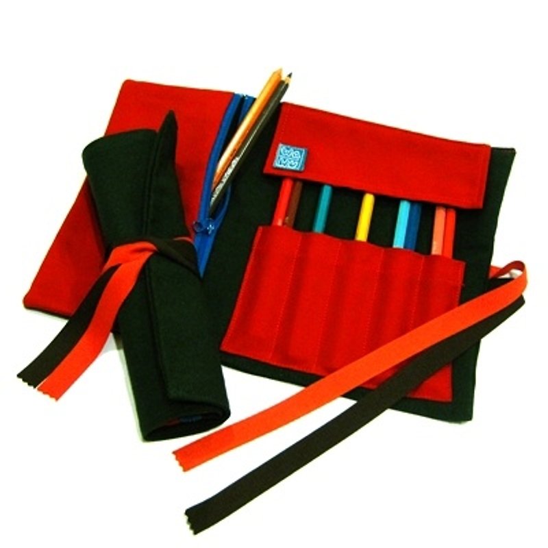 1 Roll up pencil case (Green canvas)/ Travel case / Roll pencil case - Pencil Cases - Other Materials Green
