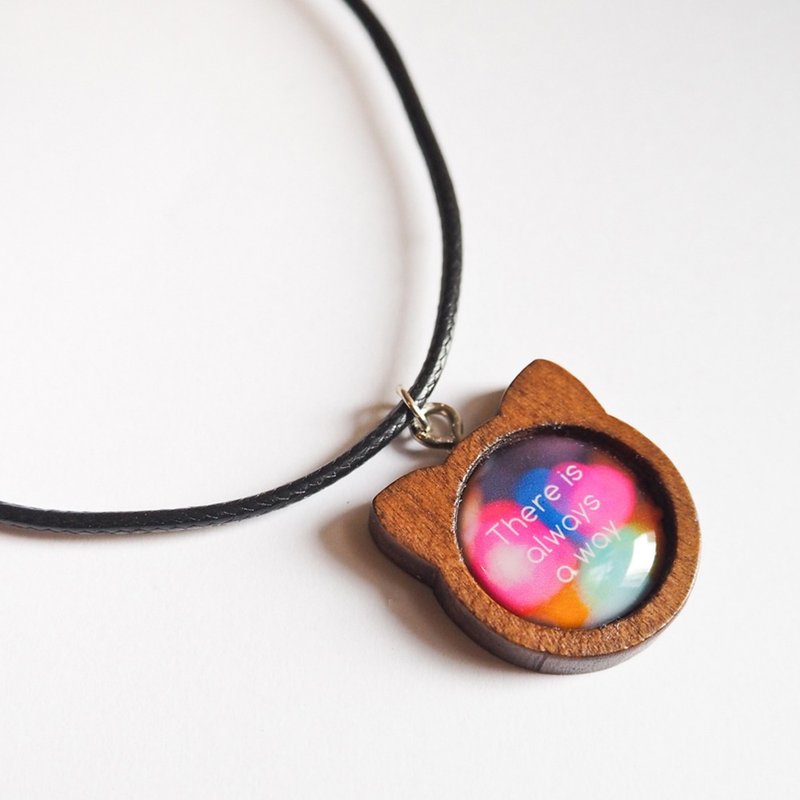 Wooden cat necklace pendant necklace - สร้อยติดคอ - ไม้ 