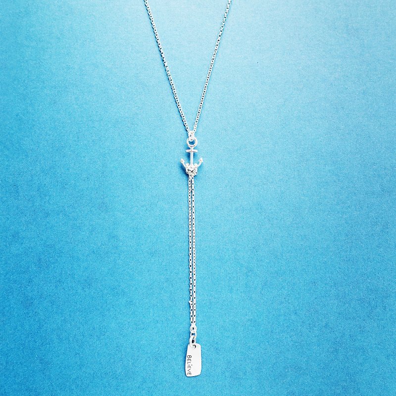 < <ANCHOR信任之錨> > Handmade silver simple necklace - Necklaces - Waterproof Material Blue