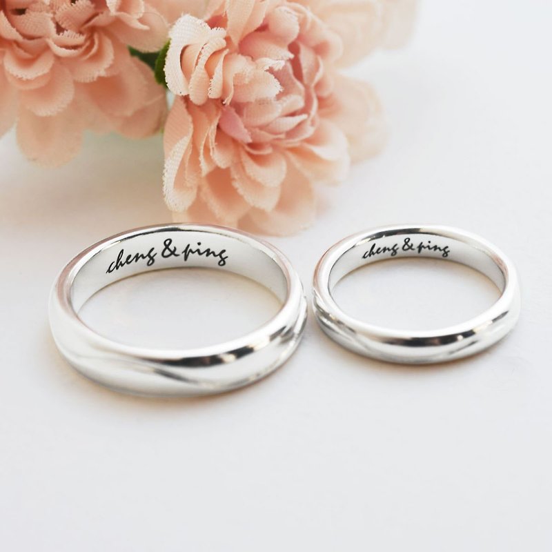 Simple happiness curve carve couple rings, s925 sterling silver - Couples' Rings - Sterling Silver Silver