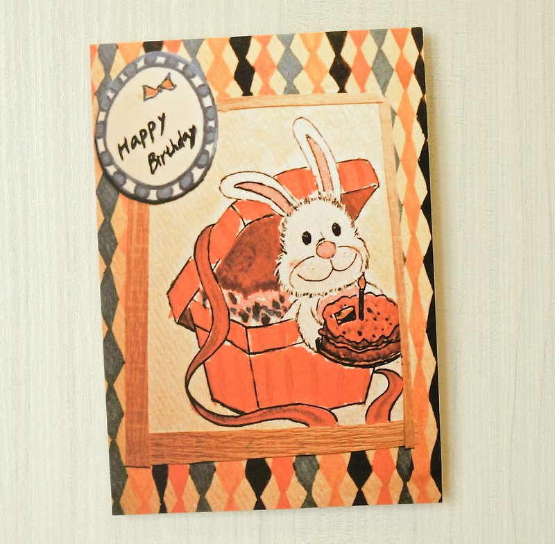 Postcard rabbit. Gifts. Happy Birthday - การ์ด/โปสการ์ด - กระดาษ หลากหลายสี