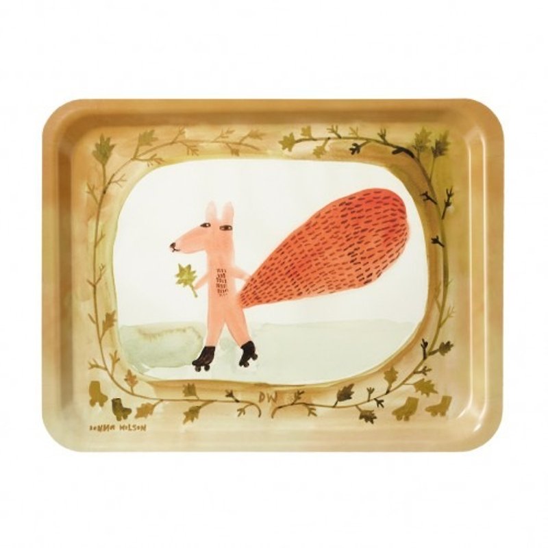Skating Squirrel hand-painted tray | Donna Wilson - Serving Trays & Cutting Boards - Paper Brown