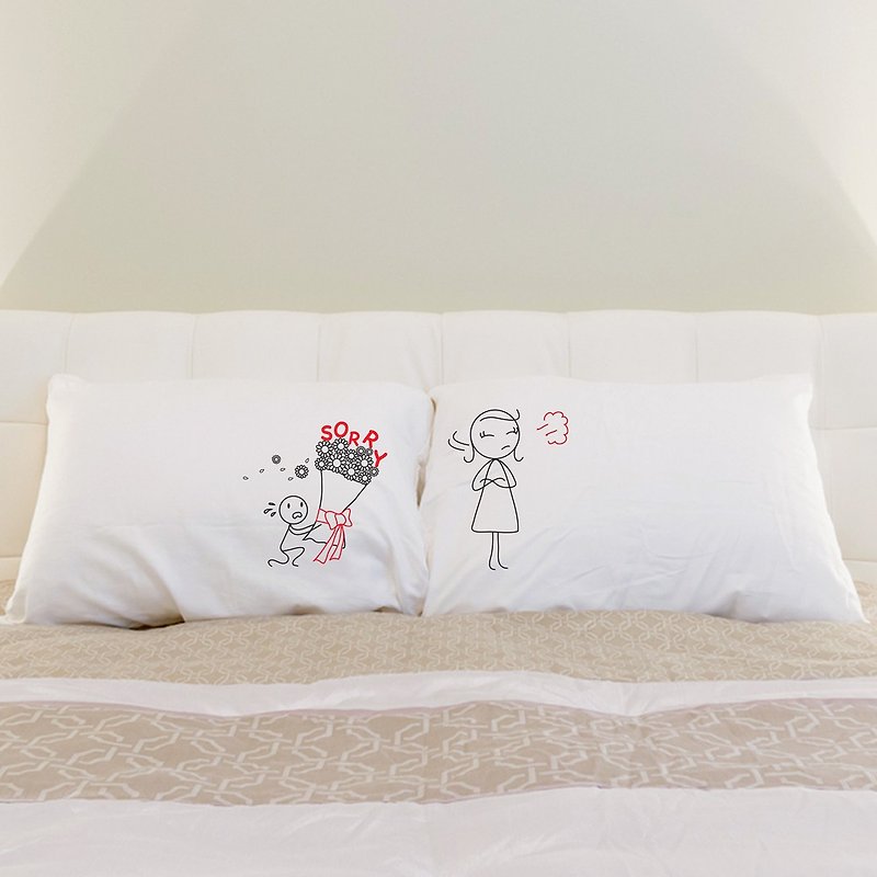 Please Forgive Me Boy Meets Girl couple pillowcase by Human Touch - Pillows & Cushions - Cotton & Hemp White