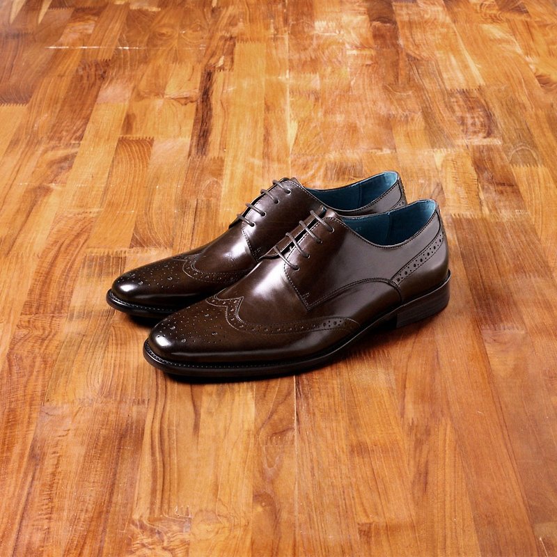 Vanger elegant and beautiful ‧ simple and elegant wing pattern Derby shoes Va195 deep coffee - รองเท้าอ็อกฟอร์ดผู้ชาย - หนังแท้ สีนำ้ตาล