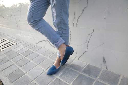Denim Bluish Heeled Loafers | WL