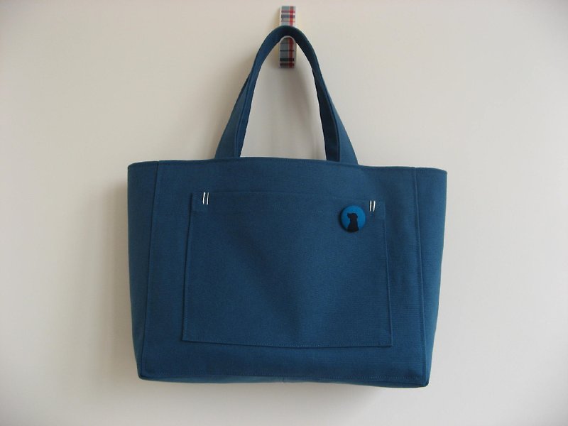 Blue canvas tote bag - Handbags & Totes - Other Materials Green