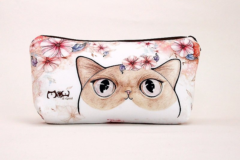 Meow good illustration wind Cosmetic / Pencil - Flower cat - กระเป๋าเครื่องสำอาง - วัสดุอื่นๆ สึชมพู