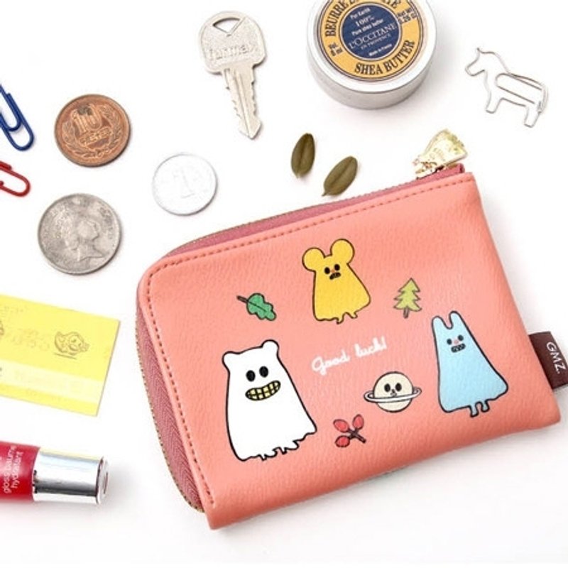 Dessin x GMZ- mischievous ghosts CC joy purse - baby powder, GMZ00304 - กระเป๋าสตางค์ - หนังแท้ สึชมพู