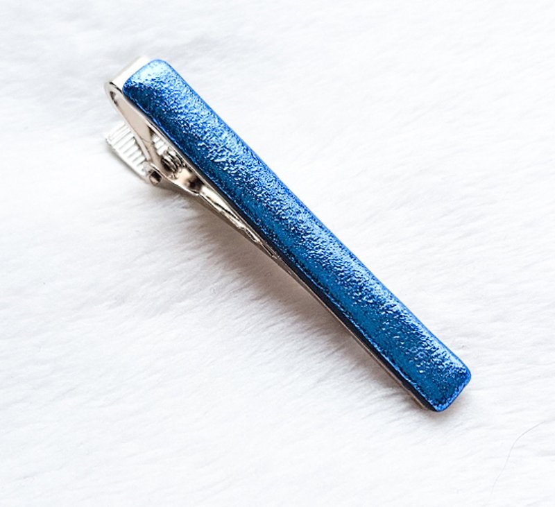 Silver Vigorous Tie Clip - เนคไท/ที่หนีบเนคไท - แก้ว สีน้ำเงิน