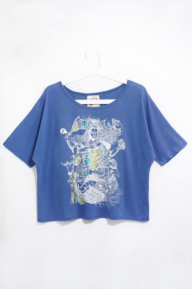 Cotton & Hemp Women's Tops Blue - Birthday Gift Summer Women's Hand-feel Short Top / T-shirt-Dancing Shiva shiva