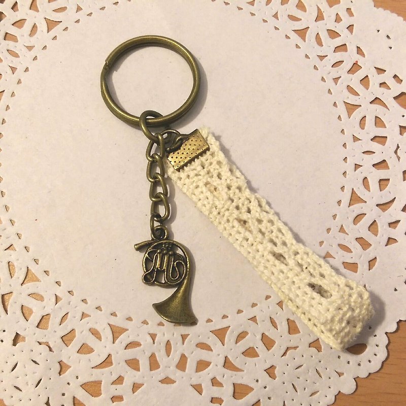 [France No. ribbon key ring (bronze)] musical instrument notes ribbon hand-made custom-made "Misi bear" graduation gift - ที่ห้อยกุญแจ - วัสดุอื่นๆ สีกากี