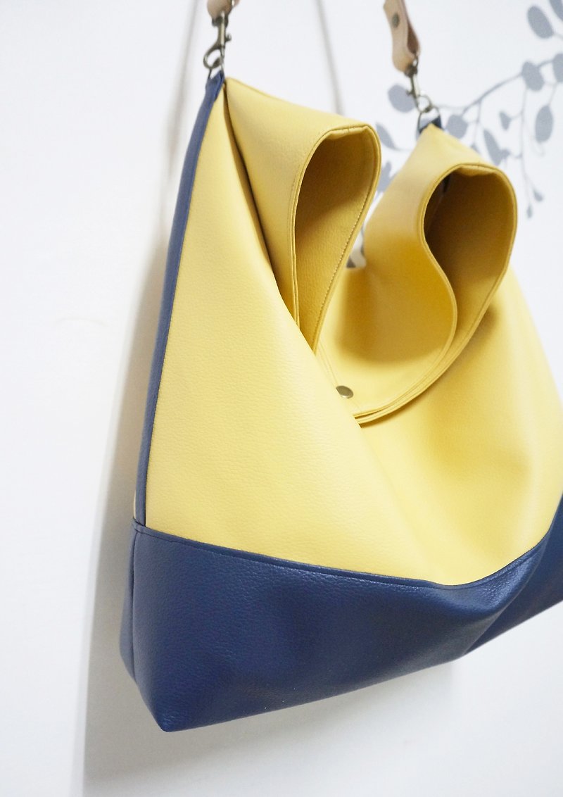 優雅包容 皮革反折托特肩背包 - Messenger Bags & Sling Bags - Genuine Leather Yellow