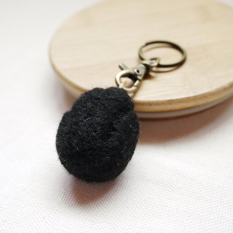 Wool felt cat paw key ring-handsome black cat paw - ที่ห้อยกุญแจ - ขนแกะ 