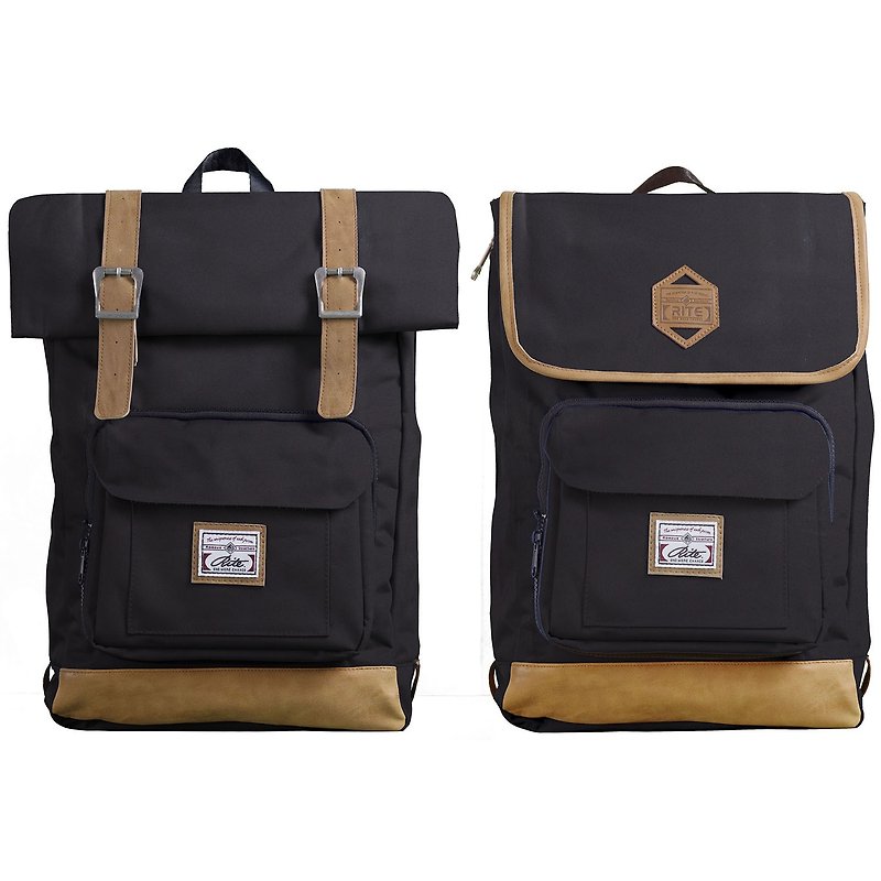 RITE twin package ║ flight bag x vintage bag (L) - nylon black ║ - Backpacks - Waterproof Material Black