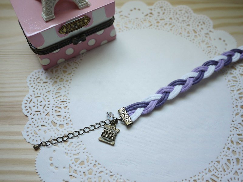 Paris. Handmade happiness. ZAKKA crystal. Tri-color woven bracelet. Purple line - Bracelets - Other Metals Purple