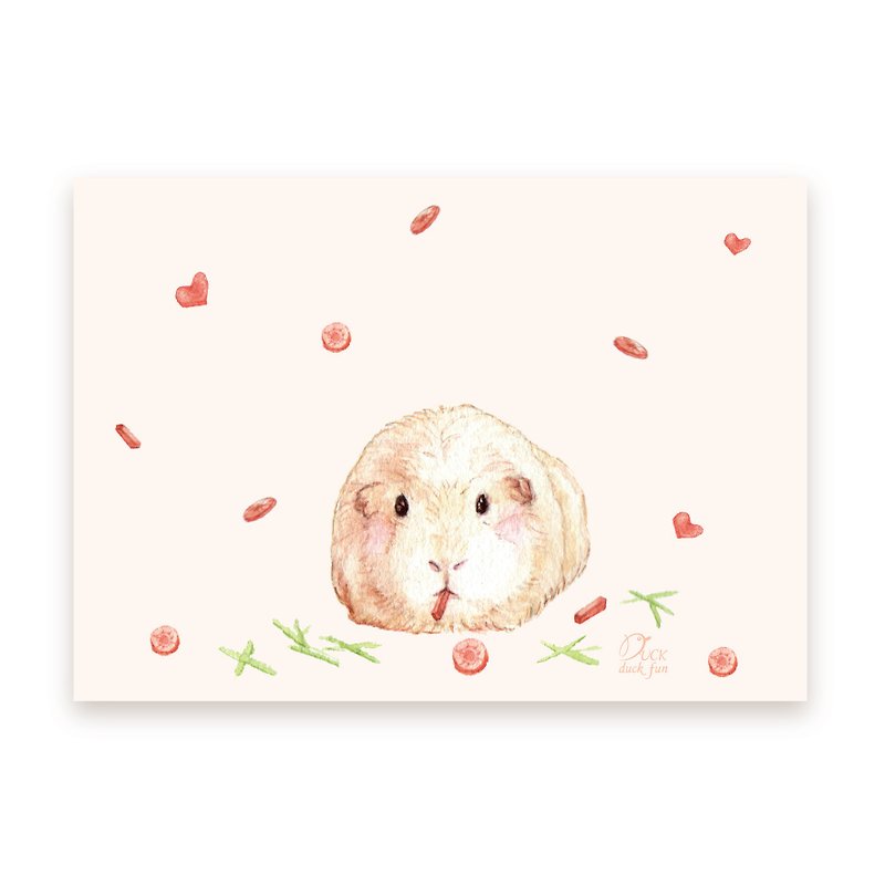 明信片 天竺鼠吃吃 (紅蘿蔔、南瓜) - 心意卡/卡片 - 紙 粉紅色