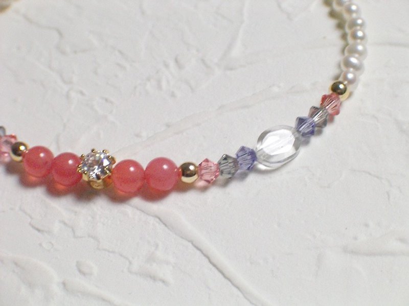 粉紫色珍珠鋯石水晶手鍊 - 手鍊/手環 - 其他材質 粉紅色