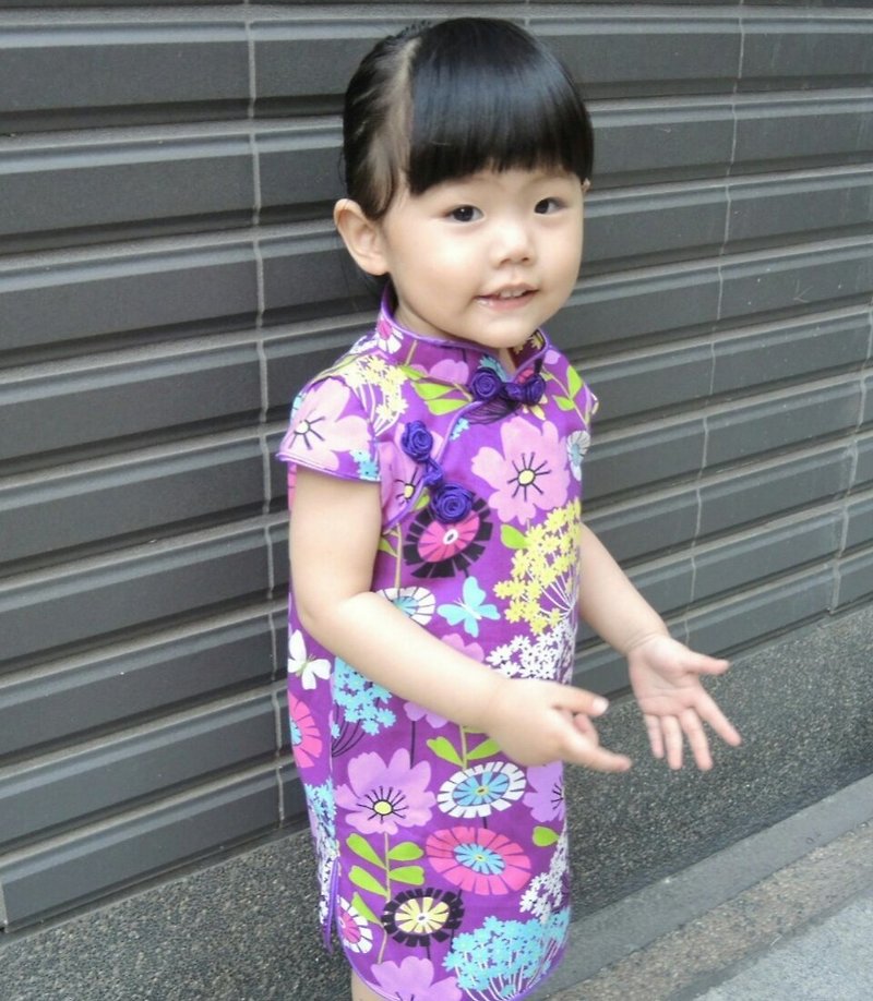 Angel Nina 手作訂製兒童旗袍 美國普普風 紫花色款 抓周 花童 生日 party 適用 - 其他 - 其他材質 紫色