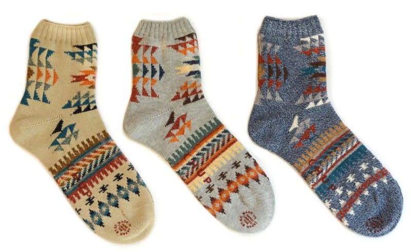 Fairycookies 日本製造 CHUP SOCKS 民族風雪花襪 S、L號 Naaghii 短襪 - 襪子 - 棉．麻 多色