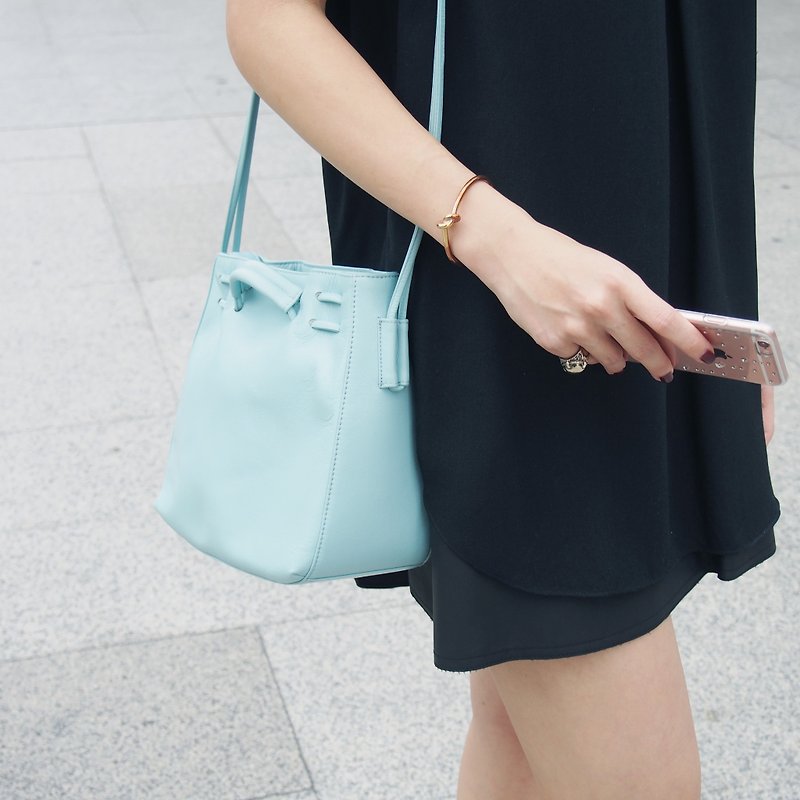 Clyde Cloud XS Leather Bucket Bag in Pastel Blue Color - Messenger Bags & Sling Bags - Genuine Leather Blue
