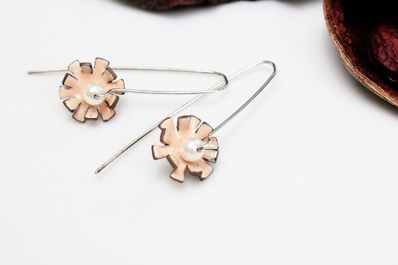 Flora Earrings Flower Enamel Earrings (Pink) - Earrings & Clip-ons - Other Metals Pink